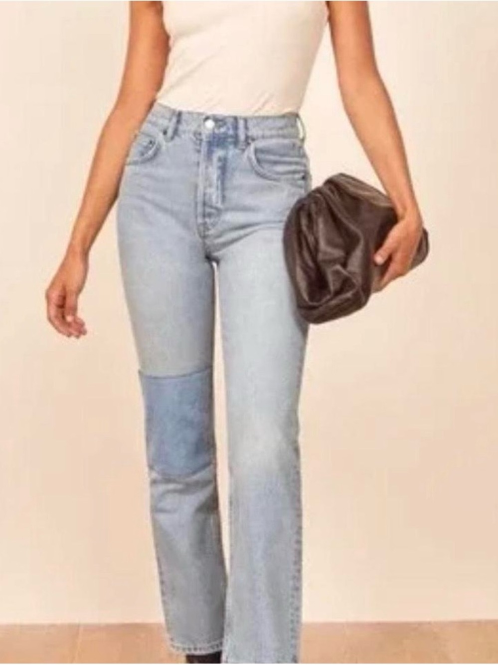 Reformation Two-Tone Light Blue Straight-Leg Jeans